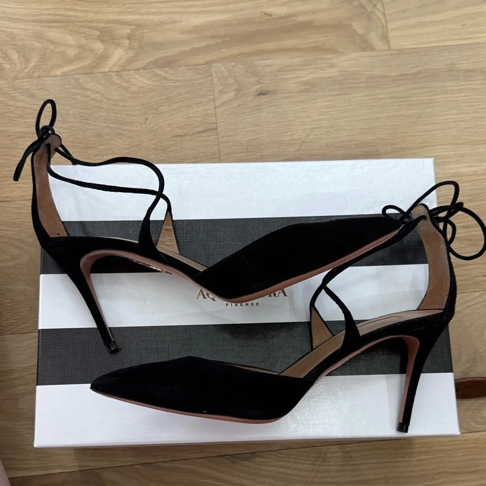 Aquazzura Very Matilde 85mm Black Suede Pumps Size 37.5 - Picture 7 of 11